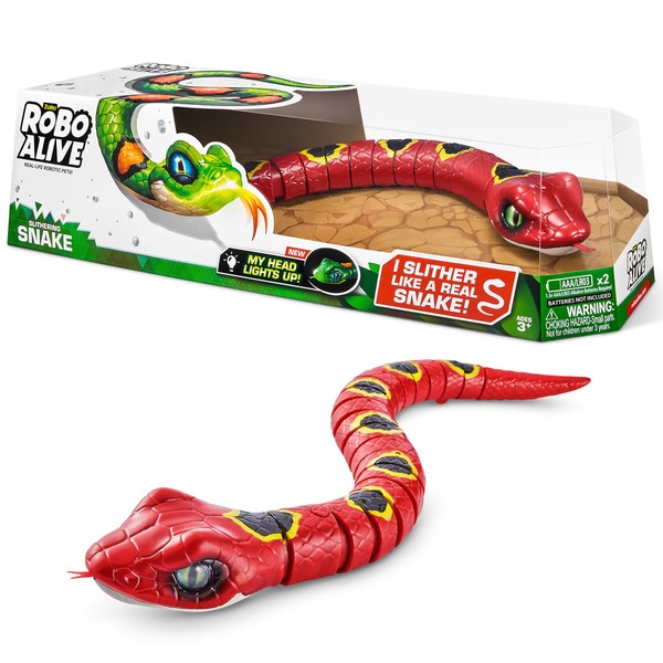 Robo Alive Slithering Snake Series 3 Red by ZURU Battery-Powered Robotic Light Up Reptile Toy That Moves (Red), Multi-Color, 7150A