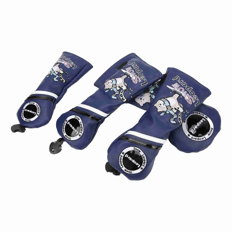 4Pcs 1/3/5/UT Golf Wood Headcovers Cartoon Snow Leopard Pattern PU
