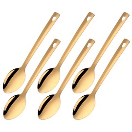 TUPMFG 6 Pieces Serving Spoons Set,Food Grade Stainless Steel Large Size Spoon Service for Kitchen, Gold/13.07 Inch