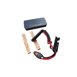 Wilderhike Fire Starter Kit with Hexagonal Ferro Rod and Woven Lanyard with Whistle and Striker Compact in Black Tin Slider Box with 2 Premium Fatwood