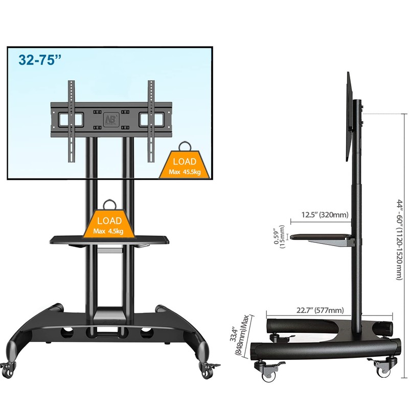 NB Mobile TV Cart, UL Listed, Rolling TV Stand with