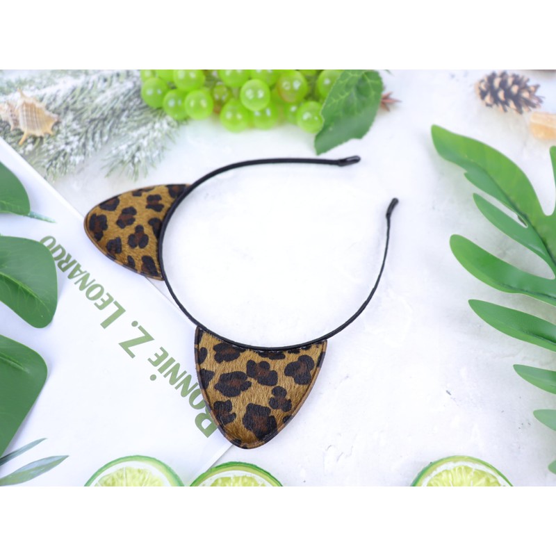 Leopard Grain Cat Ears Headband Brown