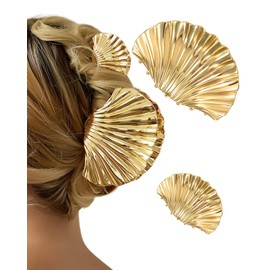 Metal Shell Hair Clips Shell Hair Clips Women's Hair Clip Gold Silver Fashionable Flower Hair Clip Hair Clip Fashion Accessories for Women and Girls Pack of 2 Large and Small