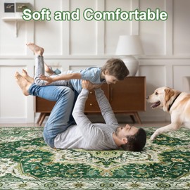 Area Rugs 5x7 - Machine Washable Vintage Oriental Soft Rug, Low Pile Thin Floor Carpet with Non Slip Backing for Living Room, Bedroom,Dorm, Kitchen, Indoor House, Office Rolling Chair