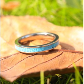 TIGRADE 3MM Titanium Ring Blue Turquoise Engagement Wedding Band for Woman Size 4-10 (Blue, 6)