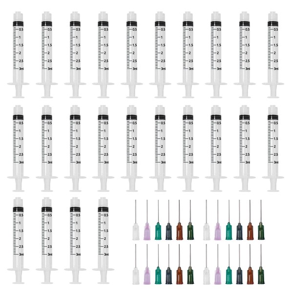 3 ml Blunt Needle Tip Syringe, 24 Pieces Plastic Ink