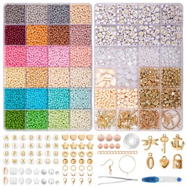 JHWELRG DIY Beads for Bracelets 24 Colour Bead Set 3 mm with Wooden Beads and Golden Letter Beads for Threading, for Girls and Adults, Gift Idea for Christmas Holidays, Birthdays