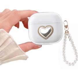PENGPAI Funda para Airpods 4 2024 Mujer Dama Diseño Forma corazón Case Uso Rudo Carcasa Silicona Protector Cover Espesamiento con Pulsera joyería(Transparente) AX