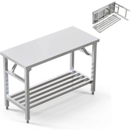 Folding Stainless Steel Table 20X45 Inches for Camping Maintenance Room Kitchen