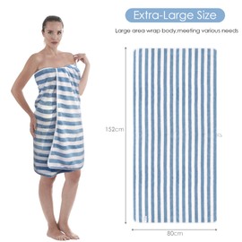 VIVOTE Microfibre Bath Towel (80 x 152 CM), Soft and Fluffy Beach Towel, Highly Absorbent & Quick Drying Bath Sheet, Striped Bath Towels, Bicolor Microfibre Towel, Beach Towels for Adults (Blue)