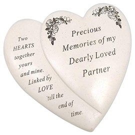 David Fischhoff Partner Double Heart Flower Graveside Memorial Ornament Verse Plaque, Waterproof and Weather Resistant for Indoor & Outdoor Use, 18 x 15 cm