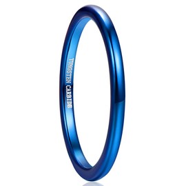 Vakki 2 mm Black/Blue/Silver Tungsten Carbide Wedding Band for Men/Women, Comfort Fit Sizes 52 to 67 (16.6-21.3 mm), Tungsten, blue