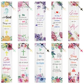 20 Pieces Bible Verses Inspirational Scripture Bookmark Motivational Positive Page Marker with Cross Pendants for Church Supplies, Schools and Ministries (Watercolor Flower Style)