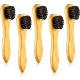 Jovitec 5 Pack Horsehair Polish Applicator Brush Kit Saddle Soap Shoe Shine Brush Dauber Wooden Care Shine Clean for Leather Boot Bag(Light Yellow)
