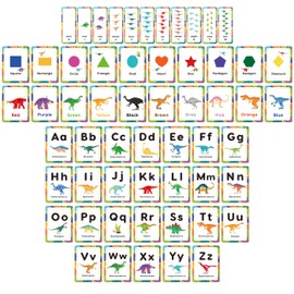 H1vojoxo Back to School Bulletin Board - 57PCS Dinosaur Bulletin Board Decoration Alphabet Colors Shapes Numbers Educational Cards for Toddlers Dinosaur Posters for Preschool Classroom Chalkboard Wall