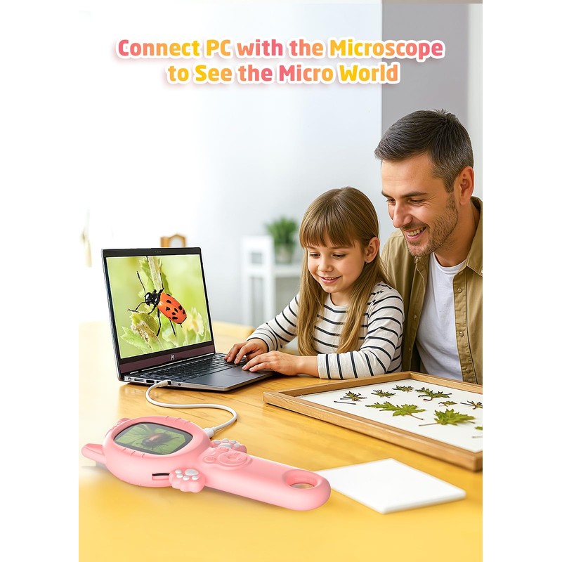 PHNIXGAM Kids Microscope Camera, 500X Handheld 2" IPS Screen, A
