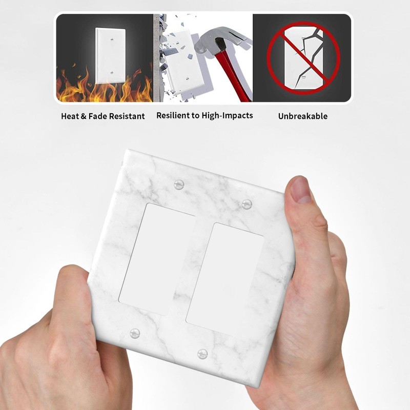 White Marble Faux Printed Double Gang Rocker Decorative Light Switch