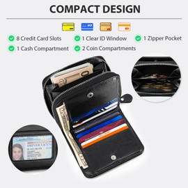 XINNSTAR Small Wallet for Women, Genuine Leather RFID Blocking Credit Card Holder Slim Compact Coin Purse Women's Wallets with ID Window 8 Card Slots