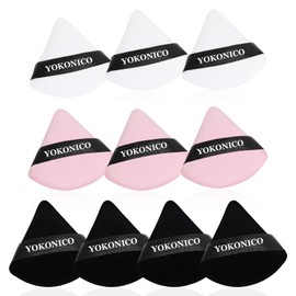 YOKONICO Triangle Powder Puff, 10 Pack Soft Velour Makeup Puffs for Loose Powder, Cotton Sponges Puff for Face Cosmetic Foundation, Mineral Wet Dry Makeup Tools (Black&White&Pink)