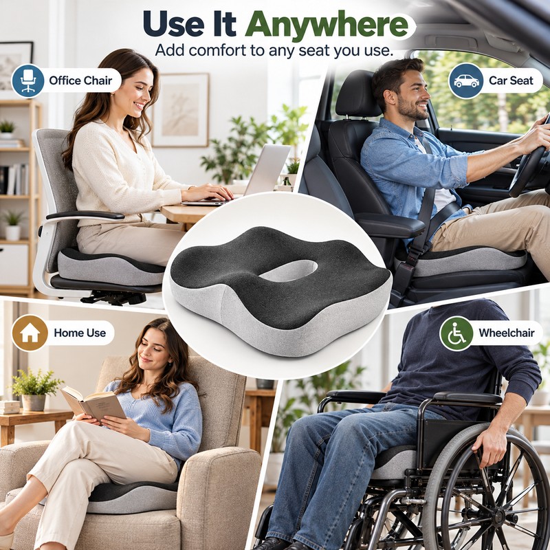 Ergonomic Memory Foam Seat Cushion for Daily Sitting – 3-Zone