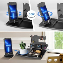 AliveByte Men's Wooden Phone Docking Station Birthday Men Dad Gift Father's Day Bedside Organiser Anniversary Christmas Gifts for Husband Father