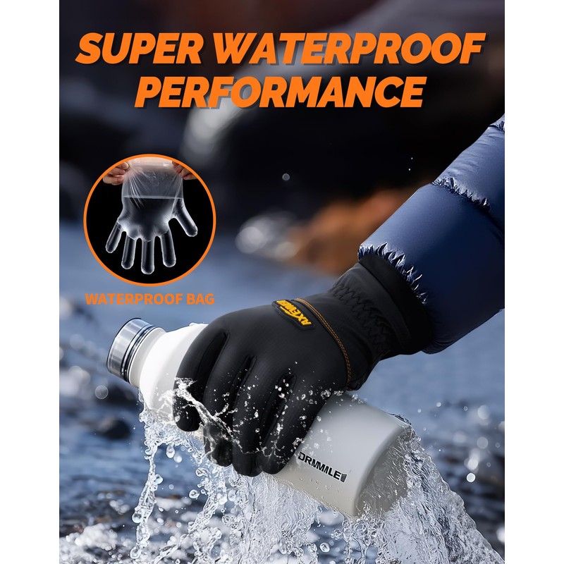 AXEVMEN Winter Gloves (Black, Medium)