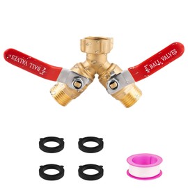 Garden Hose Splitter 2 Way Heavy Duty, Solid Brass Faucet Splitter with Shutoff, Outdoor Full Flow Y Valve Water Hose Splitter Adapter With Long Handle 3/4" GHT Thread