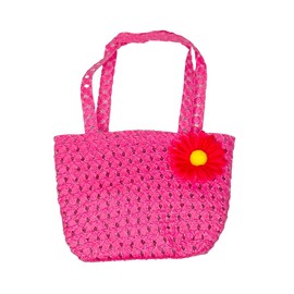 Unbranded Girls Tea Party Dress Up Straw Bright Pink Purse Daisy Flower Accent