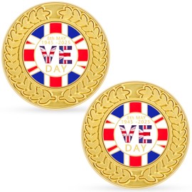 Wonlonda VE Day 80th Anniversary Pin Badge Lapel 2025 Decorations, 2Pcs VE Day Badge Brooch Decorations, VE Day National Badge Armband for Patriotic Activities Veteran Gifts