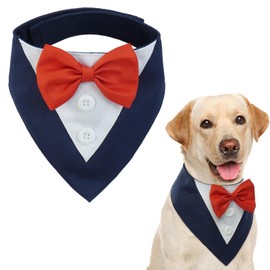 Kuoser Dog Tuxedo,Formal Dog Wedding Bandana Dog Collar with Bow Tie Dog Birthday Costume Adjustable Pet Party Tux Dog Wedding Attire,Dog Valentines Outfit Cosplay for Small Medium Large Pets, blue
