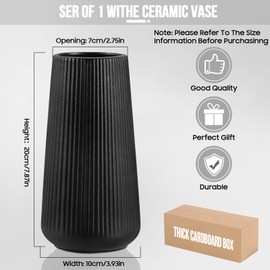 Vases Decorative Black FoiiLiio Ceramic Vase for Pampas Grass Flower Vase Modern 20 cm Vases for Flowers / Tulips / Dried Flower Vases for Living Room Dining Table Office Decorative