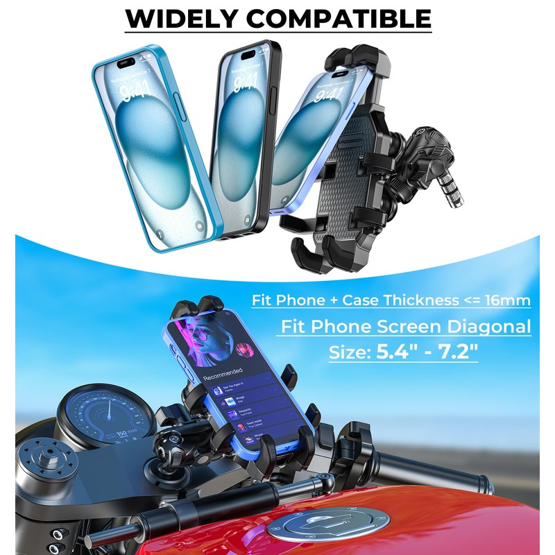 VAZESWIN Motorcycle Fork Stem Phone Mount [Vibration Dampener] Anti-Shake Motorcycle