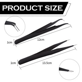 HABNI Pack of 2 Eyelash Tweezers, Stainless Steel Curved Straight Tweezers, Eyelash Extension Tweezers, for Eyelashes, Nail Art, Jewellery Making, Can Be Used (Black)