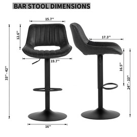 Whiterye Black Bar Stools Set of 2, Adjustable Faux Leather Counter Stools