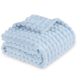 Yameishy Baby Blanket 3D Flannel Fleece Blanket, Grid Square Jacquard Plush Blanket for Boys Girls, Fluffy Toddler Newborn Receiving Blankets 30 x 40 Inch Blue