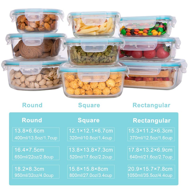 AILTEC Glass Food Storage Containers with Lids, [18 Piece] Glass