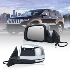 MOFOAP Driver Side Mirror Compatible with 2011-2021 Jeep Grand Cherokee,2022 Jeep Grand Cherokee WK Mirrors with Heated,Power Folding,Blind Spot Detection,Turn Signal Light,13Pins,Chrome