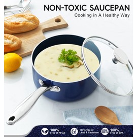 MICHELANGELO Sauce Pan with Lid, Ceramic Saucepan Set, 1.5Qt & 2Qt & 3Qt Sauce Pan Sets, Nonstick Saucepans with Lids, Small Pots with Stainless Steel Handle, Oven Safe, Blue