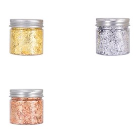 6 Grams Gold Leaf Flakes, 3 Bottles Decorative Gold Leaf, Metallic Gilding Paper for Arts and Craft, Home Decoration, Gold/Silver/Rose Gold