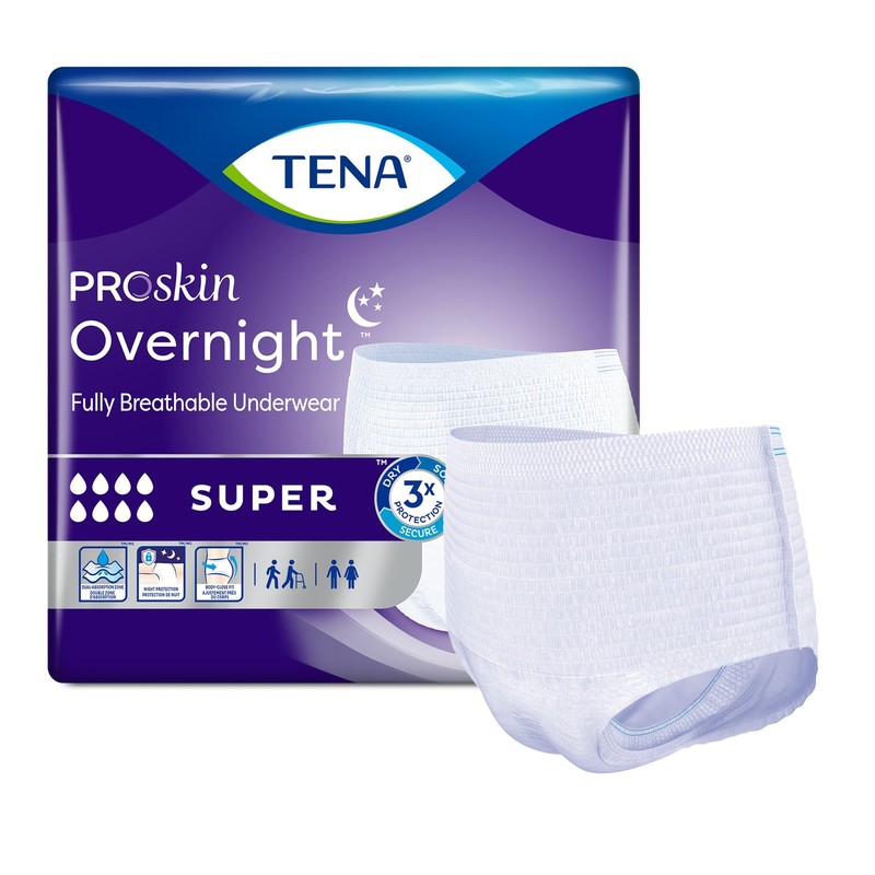 TENA ProSkin Overnight Super Protective Incontinence Underwear, Heavy Absorbency, Unisex,