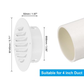 PATIKIL 4" Round Air Vent Cover, Stainless Steel Louvered Wall Inlet Outlet Grill Screen Mesh Ducting Soffit Vent with Screws for Ventilation, White