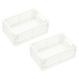 PATIKIL Collapsible Basket, 2 Pcs 10 x 6.5 x 3.9 Inch Stackable Storage Crates Foldable Plastic Baskets Desk Organizing Container for Home Kitchen Office, White