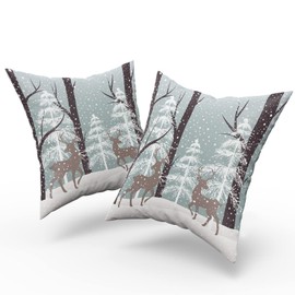 JIMOWANG Winter Wildlife Deer Pillow Covers 18 x 18 Inch Christmas Throw Pillows Set of 2 Soft Pillow Case for Home Sofa Bedroom Livingroom Decor
