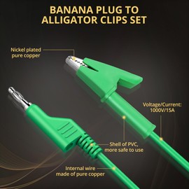 AMTOVL Multimeter Banana Plug to Alligator Clip, 5Pcs Stackable 4mm Banana Plug to Crocodile Clips, 3.28ft/1m Flexible Cable Wire for Multimeter Electrical Testing, 1000V/15A