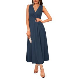 Newshows Womens 2025 Formal Evening Gowns Maxi Dress Cocktail Party V Neck Sleeveless Wedding Guest Long Elegant Dress(Navy,XL)