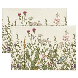 Artoid Mode Antique Herbs and Wild Flowers Spring Placemats Set of 2, 12x18 Inch Seasonal Summer Table Mats for Party Kitchen Dining Decoration