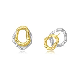 Surrounded Forest Two-Tone Dangle Hoop Earrings Double Circle Round Drop Earrings 18k Gold Front Back 2 in 1 Stud Earrings