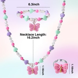 Maeoetty Colorful Butterfly Jewellry Princess Girls Necklace Bracelet Little Kids Lovely Beaded Necklace and Bracelet Princess Dress up for Toddlers Kids Gift-Style 1