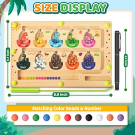 Magnetic Dinosaur Eggs Maze - Travel Wooden Montessori Toy for Fine Motor Skills, Color Sorting & Counting | Educational Sensory Board Magnetic Puzzles | Learning Activities for Toddler kid (Small)