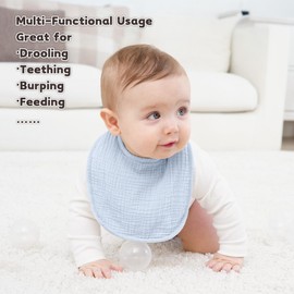 Susurration Muslin Baby Drool Bibs 8Pack Soft Square Adjustable Baby Bandana Bibs for Unisex Girls & Boys (Light Blue)